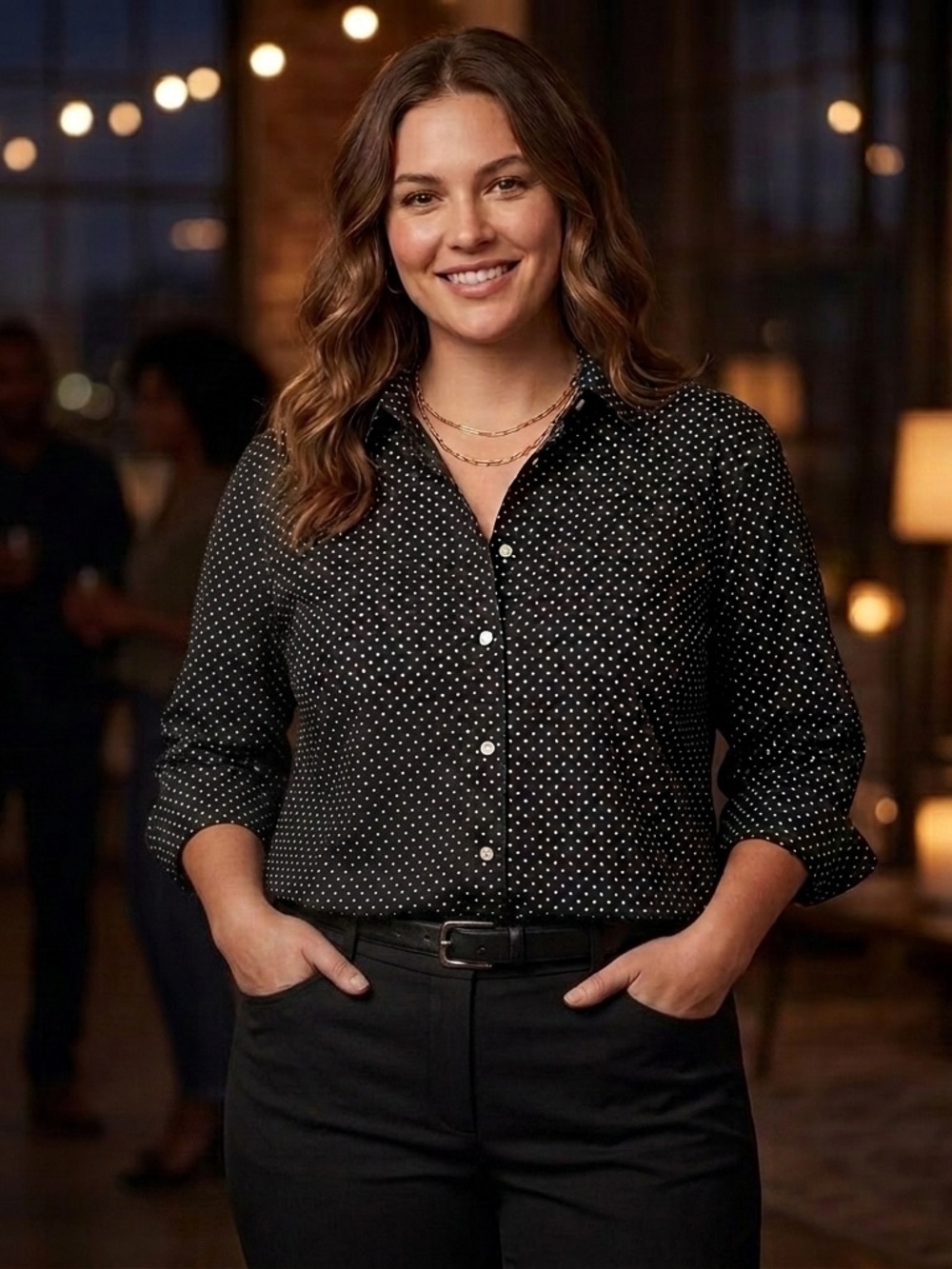 Lauren Ralph Lauren Black Polka Dot Button Down Shirt Cotton Non-Iron - Size XL